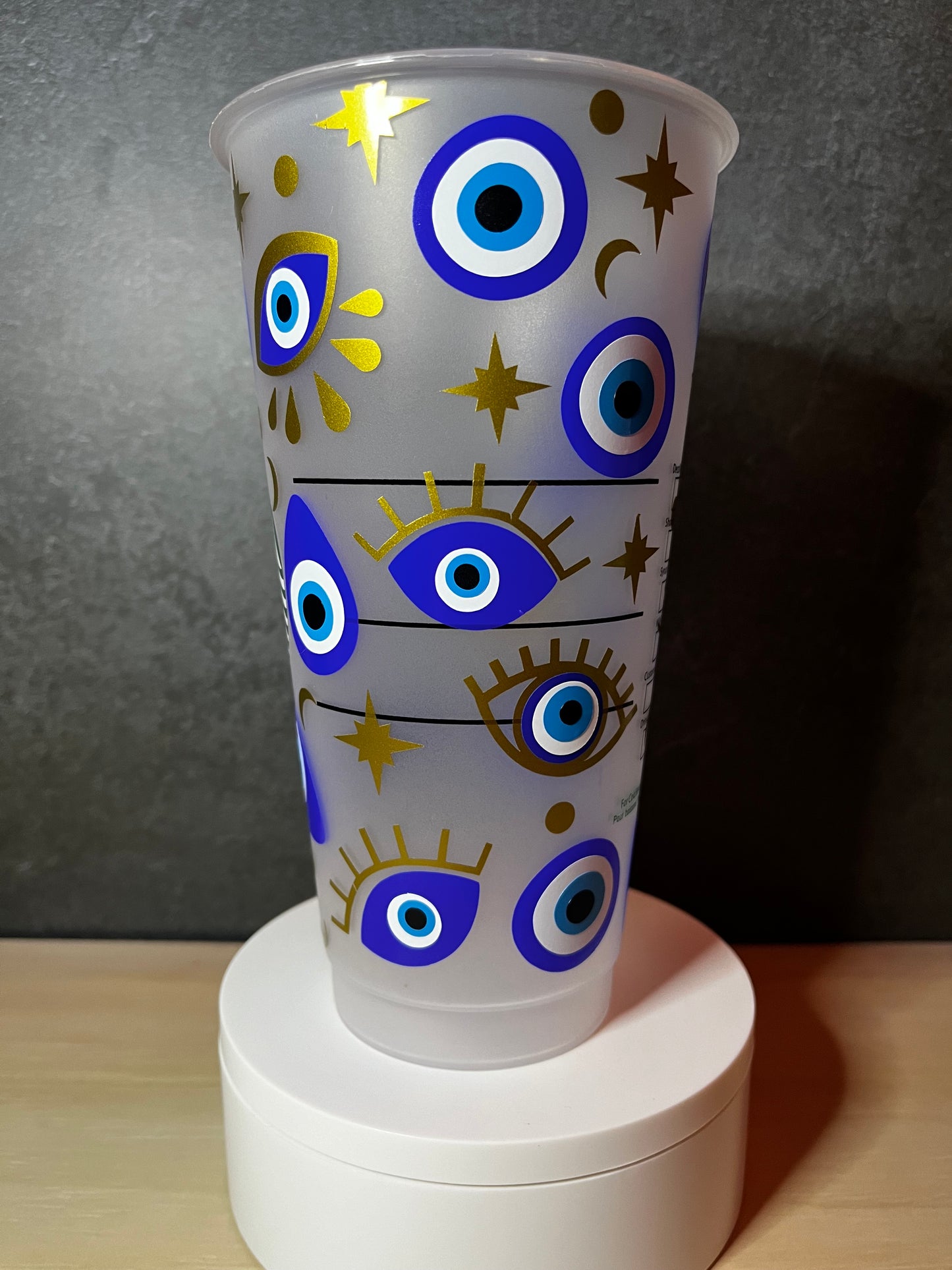 24oz Cold Cup EVIL EYE Design w/ Lid and Reusable Plastic Straw