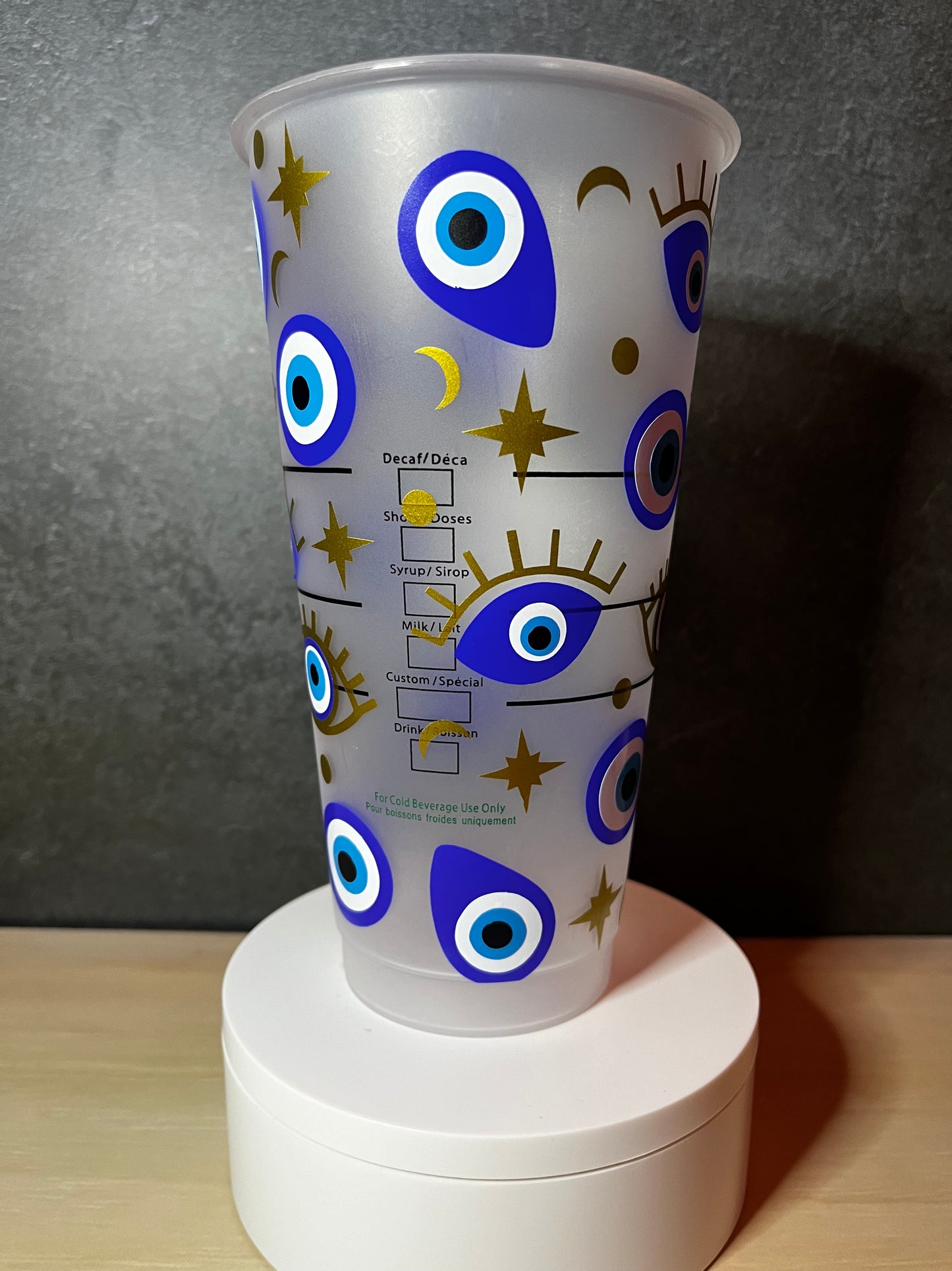 24oz Cold Cup EVIL EYE Design w/ Lid and Reusable Plastic Straw