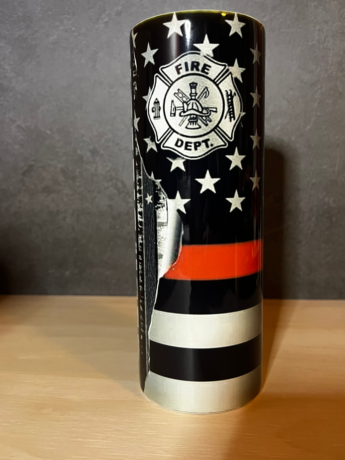 20oz Firefighter Flag Stainless Steel Tumbler w/ Lid & Metal Straw