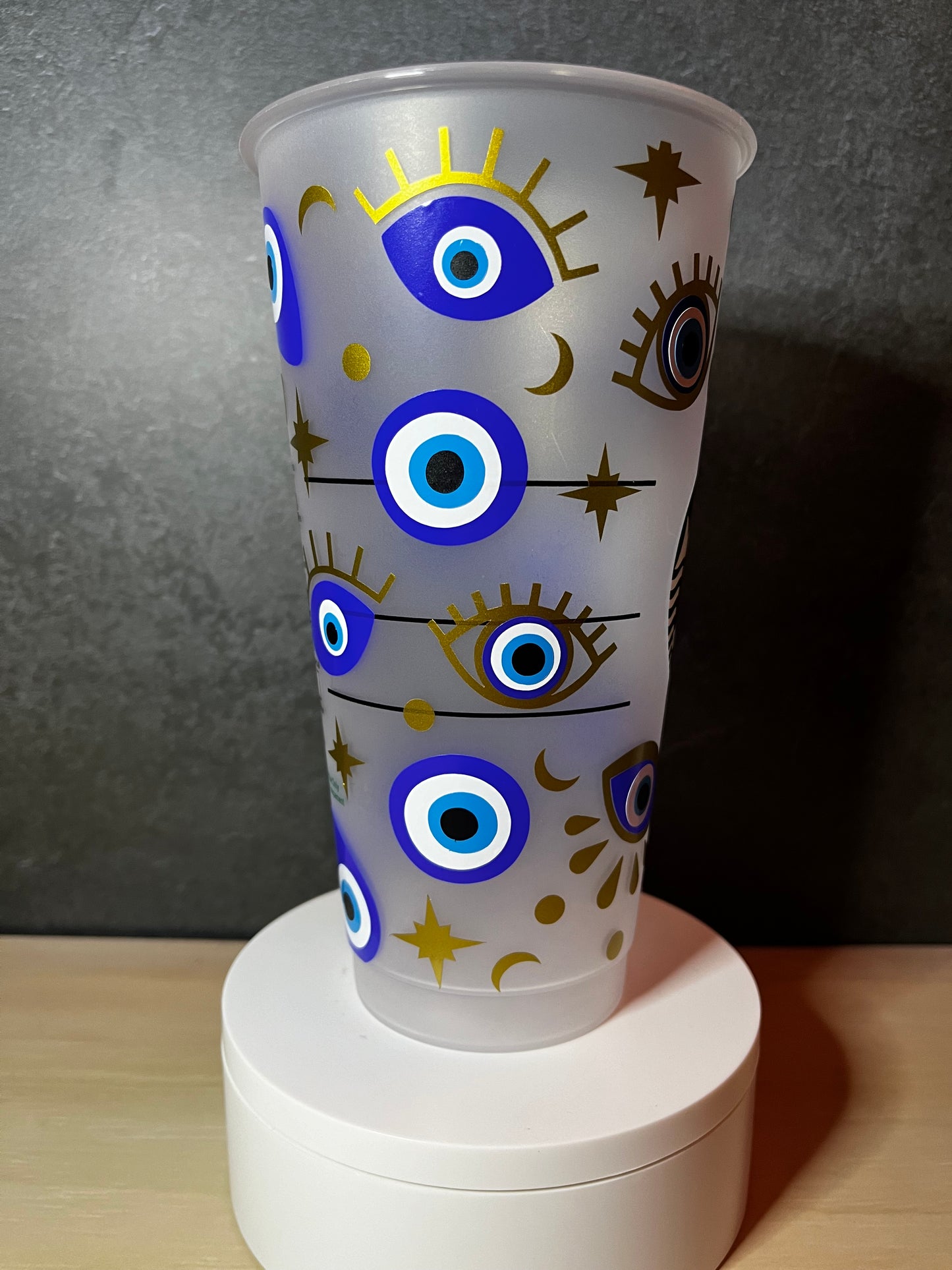 24oz Cold Cup EVIL EYE Design w/ Lid and Reusable Plastic Straw