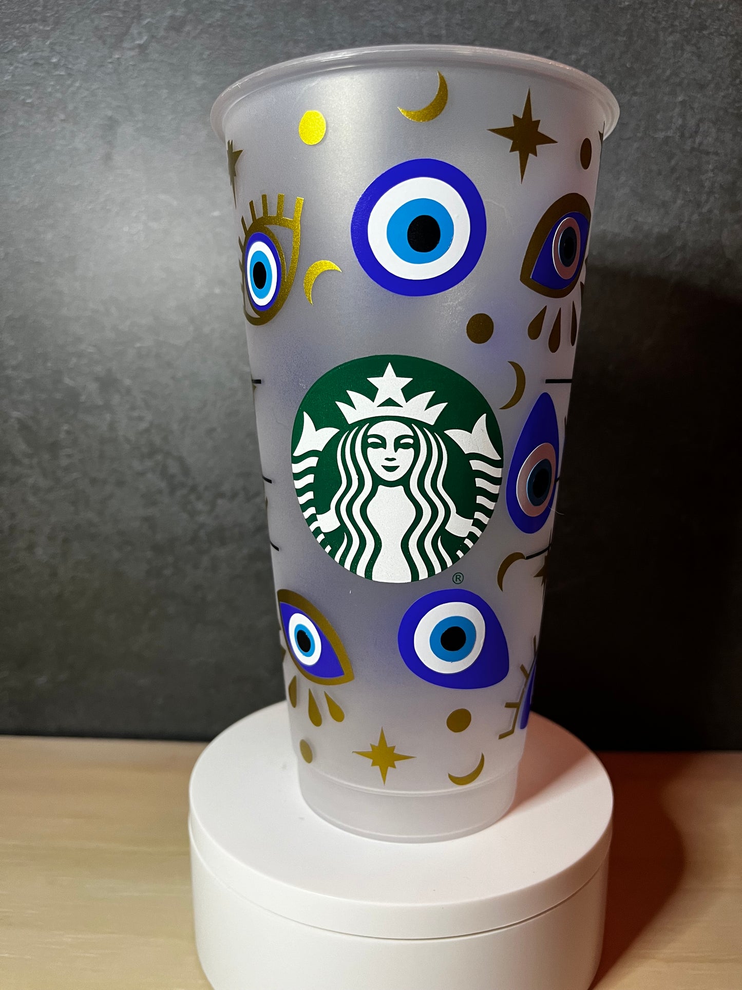 24oz Cold Cup EVIL EYE Design w/ Lid and Reusable Plastic Straw