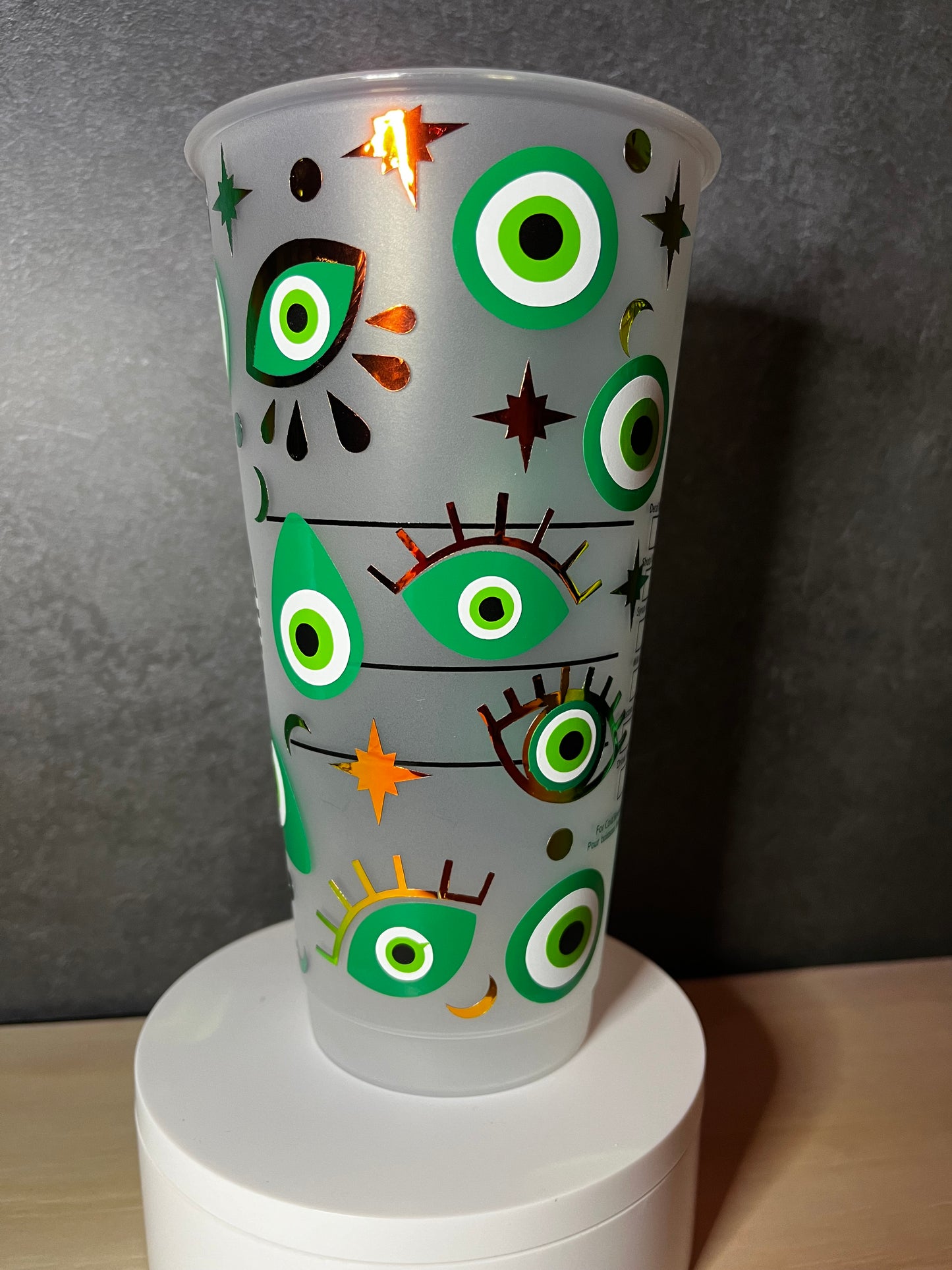 24oz Cold Cup GREEN EVIL EYE Design w/ Lid and Reusable Plastic Straw