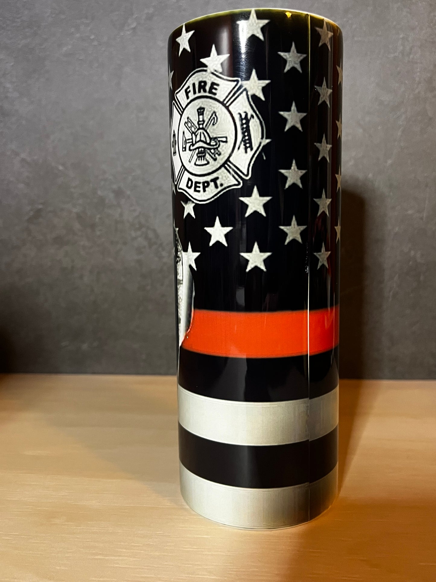 20oz Firefighter Flag Stainless Steel Tumbler w/ Lid & Metal Straw