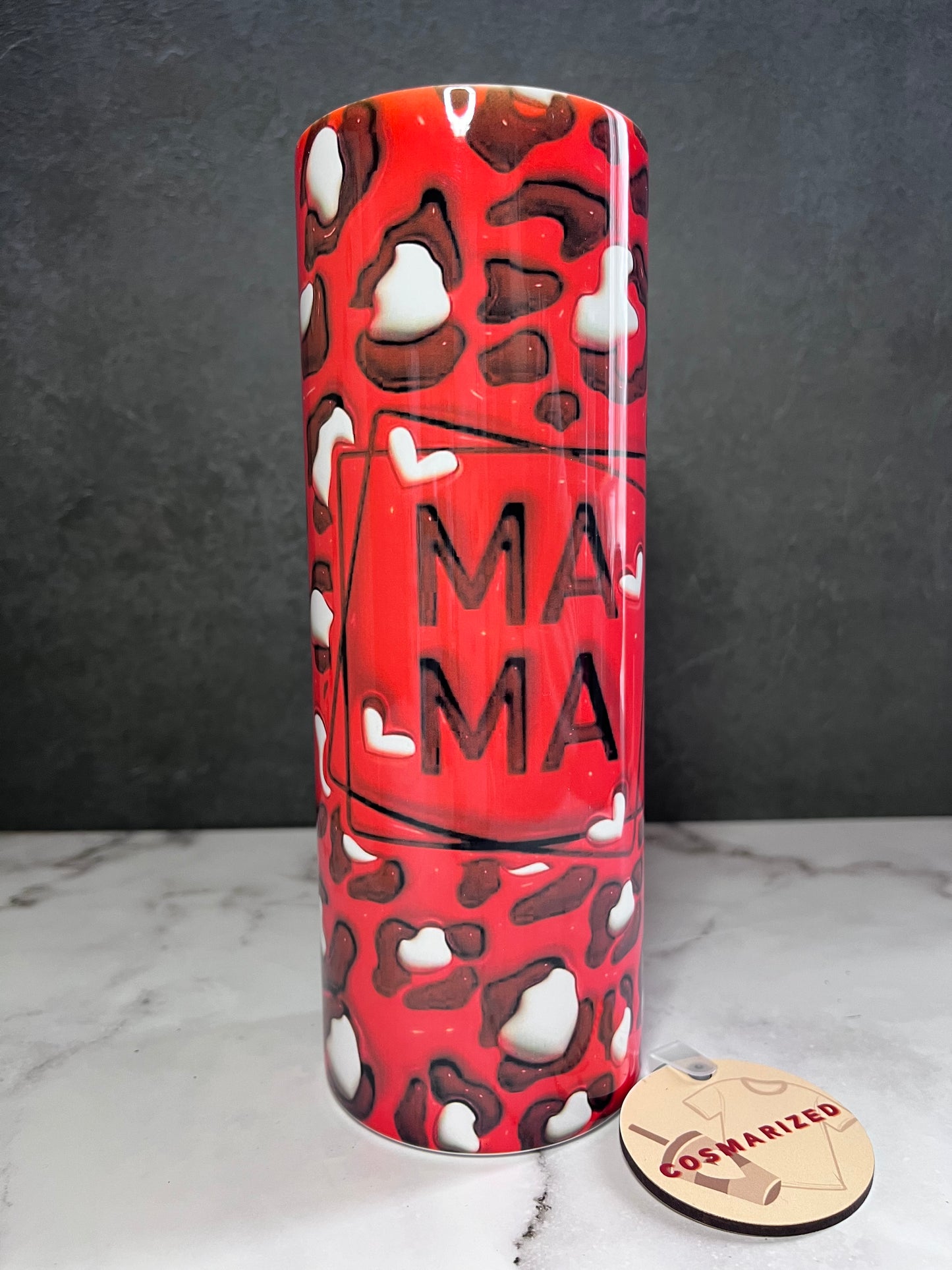 20oz MAMA Red Leopard Stainless Steel Tumbler w/ Lid & Metal Straw