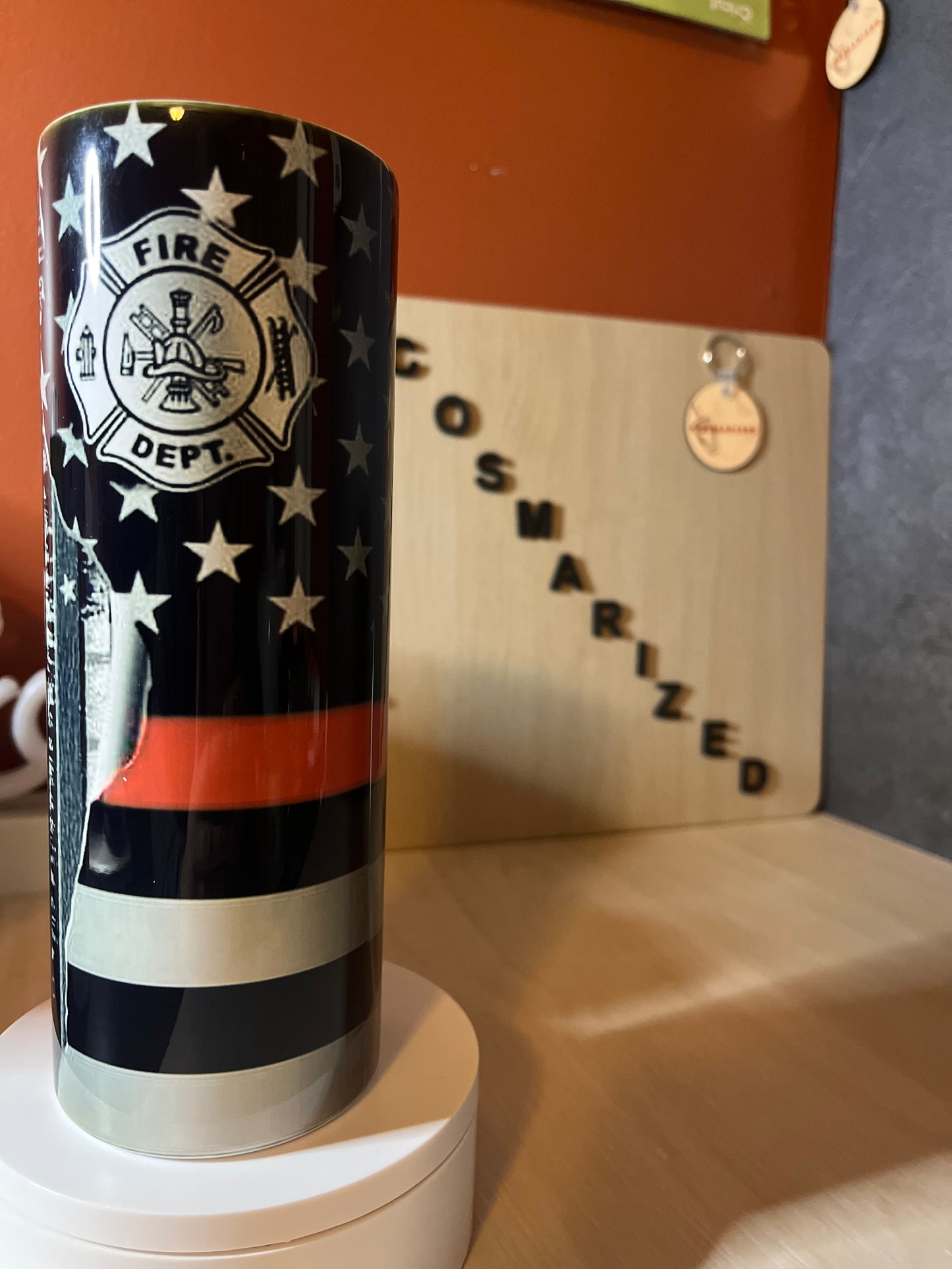 20oz Firefighter Flag Stainless Steel Tumbler w/ Lid & Metal Straw