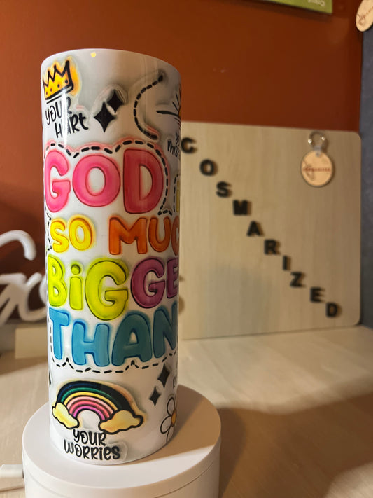 20oz God is Bigger Stainless Steel Tumbler w/ Lid & Metal Straw