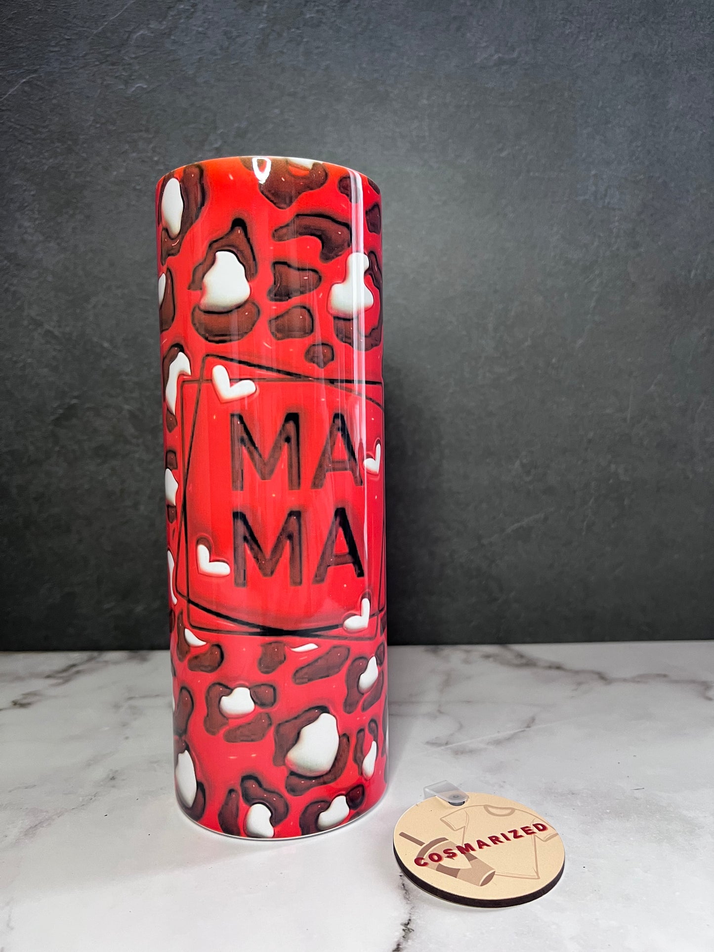 20oz MAMA Red Leopard Stainless Steel Tumbler w/ Lid & Metal Straw