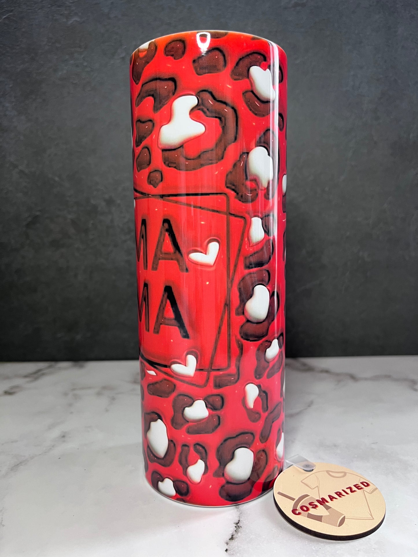 20oz MAMA Red Leopard Stainless Steel Tumbler w/ Lid & Metal Straw