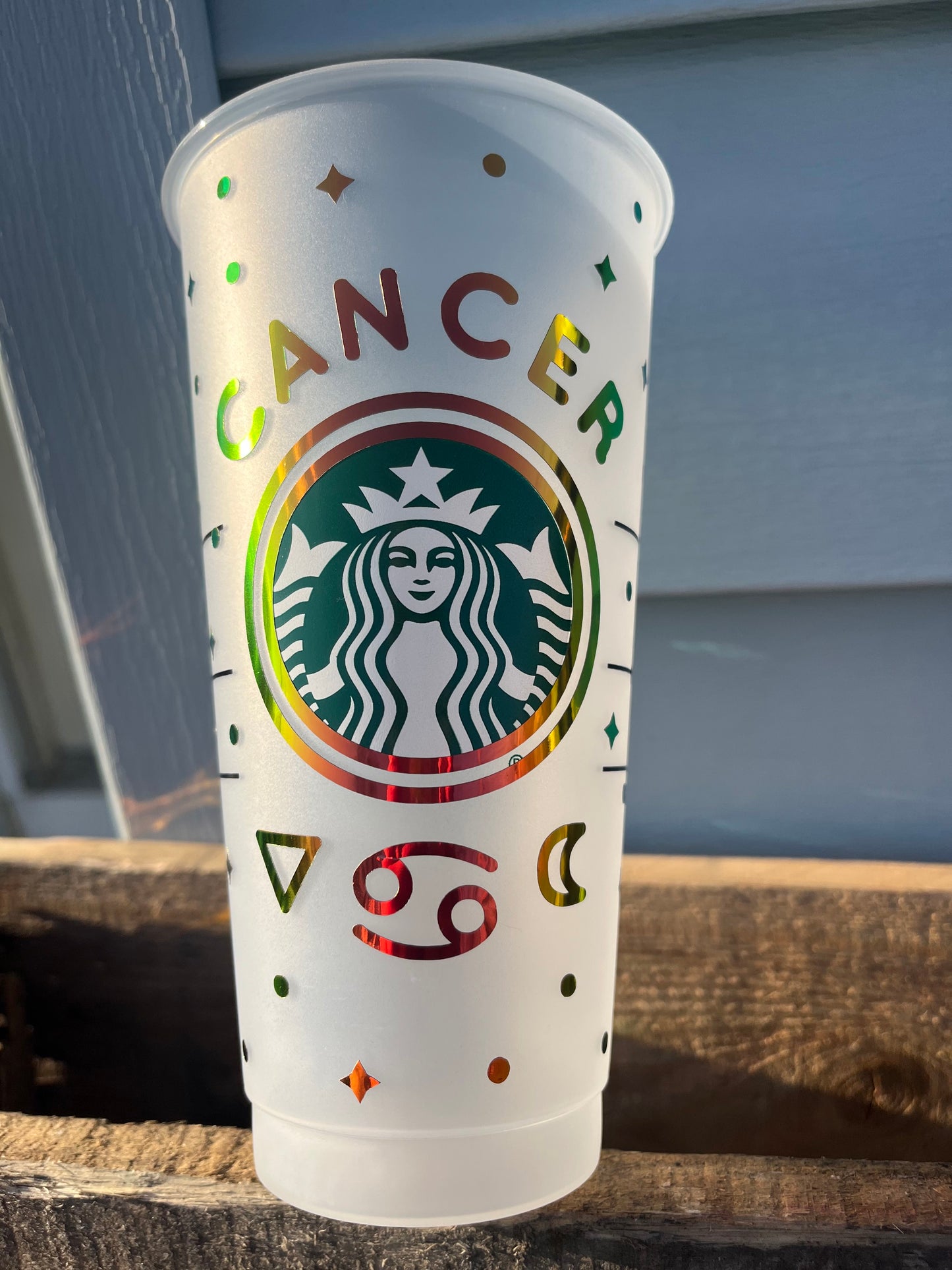 24oz Cold Cup CANCER Zodiac Sign Design w/ Lid and Reusable Plastic Straw