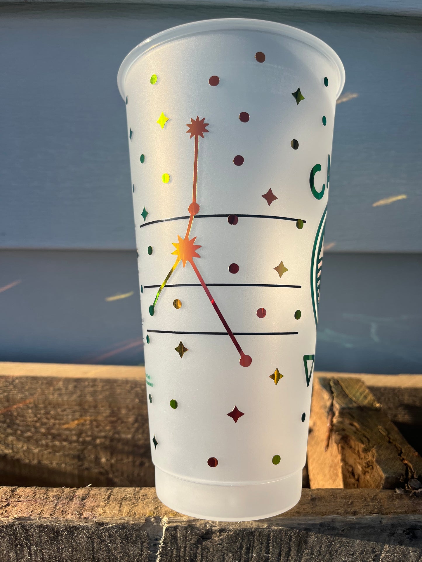 24oz Cold Cup CANCER Zodiac Sign Design w/ Lid and Reusable Plastic Straw