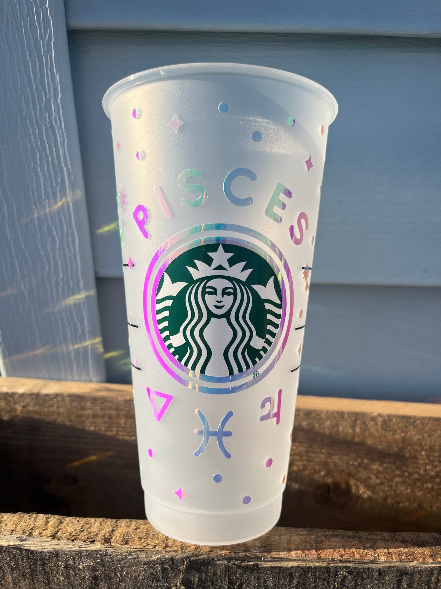 24oz Cold Cup PIECES Zodiac Sign Design w/ Lid and Reusable Plastic Straw