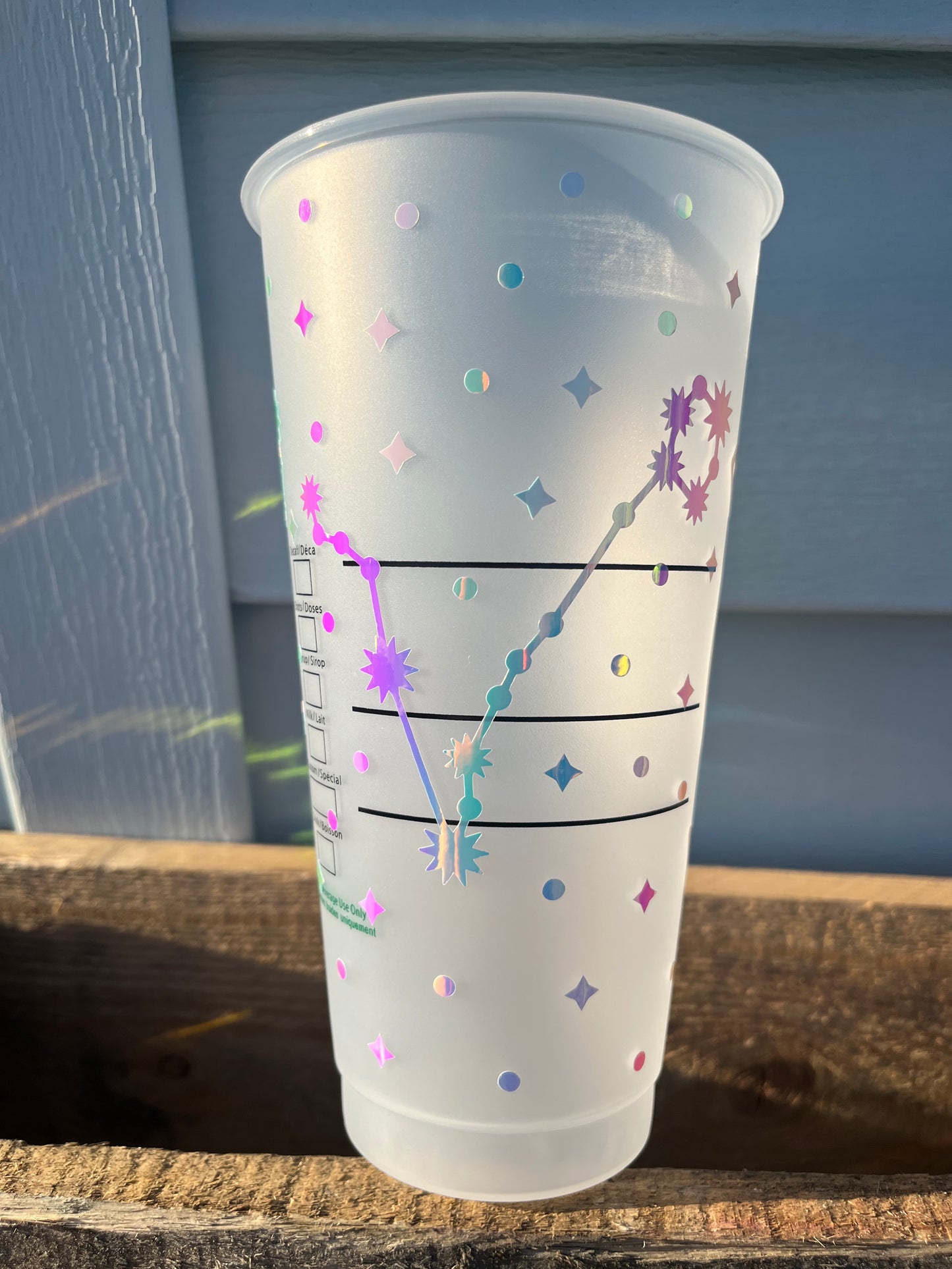 24oz Cold Cup PIECES Zodiac Sign Design w/ Lid and Reusable Plastic Straw