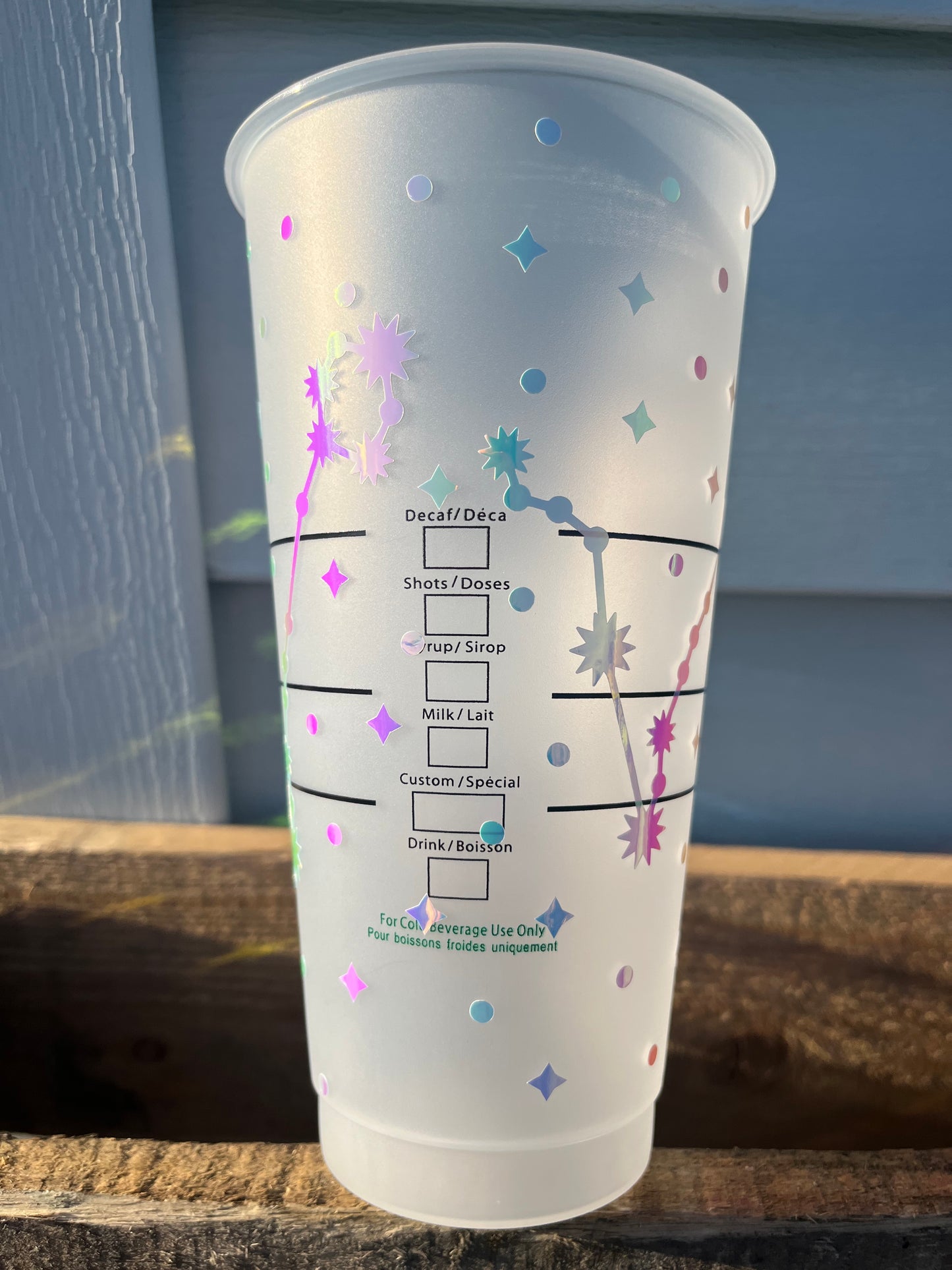 24oz Cold Cup PIECES Zodiac Sign Design w/ Lid and Reusable Plastic Straw