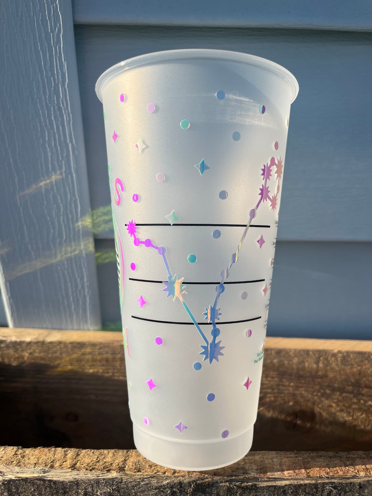 24oz Cold Cup PIECES Zodiac Sign Design w/ Lid and Reusable Plastic Straw