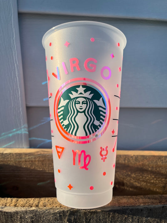 24oz Cold Cup VIRGO Zodiac Sign Design w/ Lid and Reusable Plastic Straw