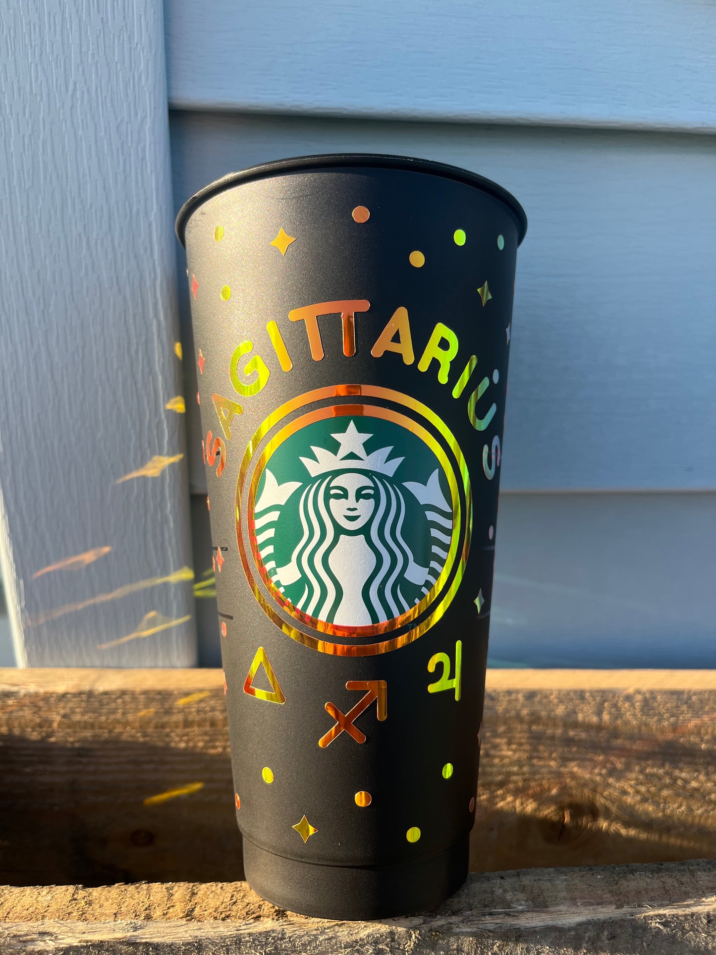 24oz Black Cold Cup SAGITTARIUS Zodiac Sign Design w/ Lid and Reusable Plastic Straw