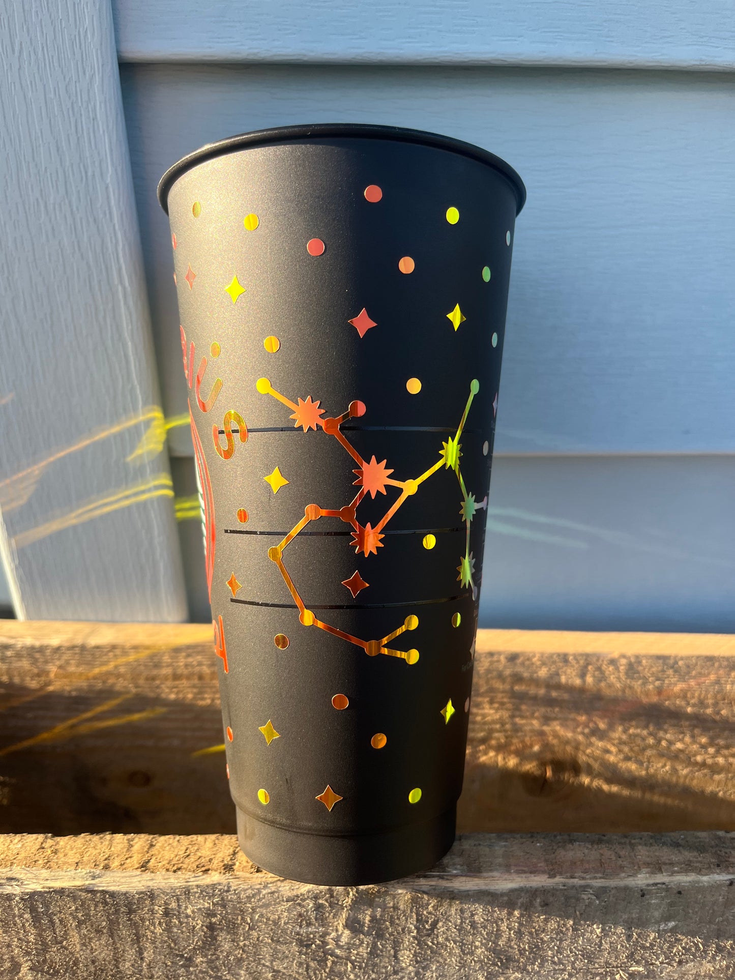 24oz Black Cold Cup SAGITTARIUS Zodiac Sign Design w/ Lid and Reusable Plastic Straw