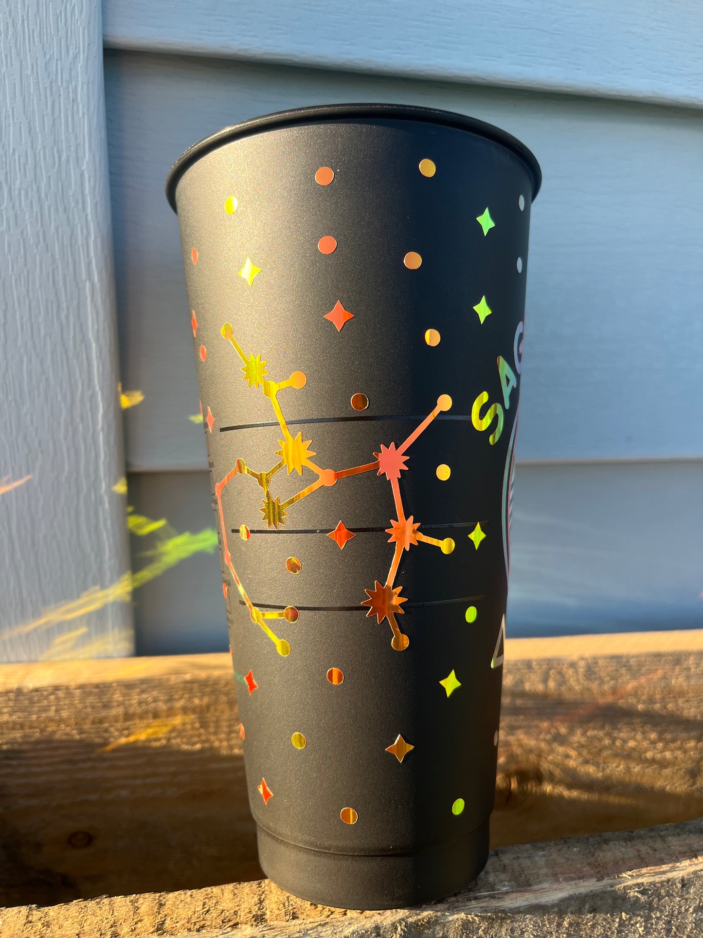 24oz Black Cold Cup SAGITTARIUS Zodiac Sign Design w/ Lid and Reusable Plastic Straw