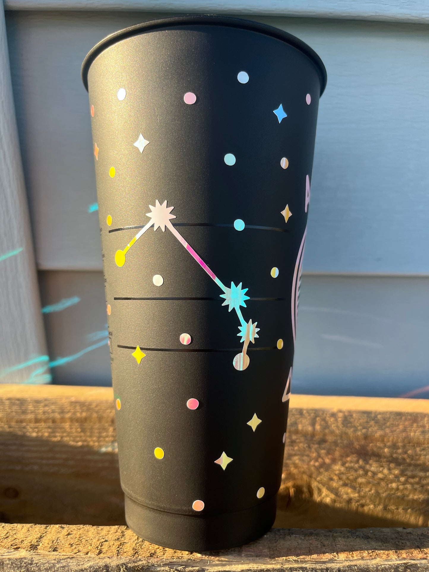 24oz Black Cold Cup ARIES Zodiac Sign Design w/ Lid and Reusable Plastic Straw