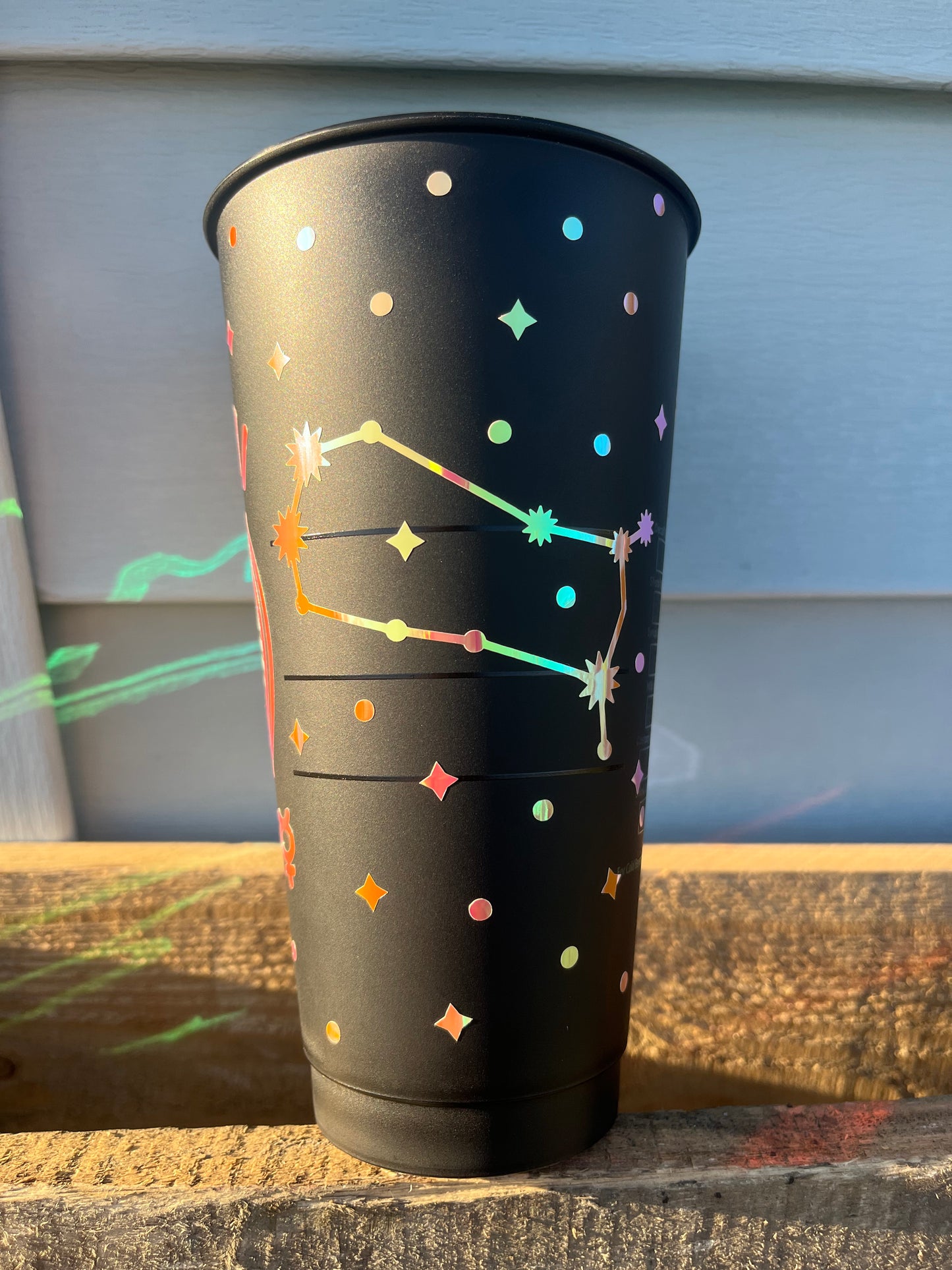 24oz Black Cold Cup GEMINI Zodiac Sign Design w/ Lid and Reusable Plastic Straw