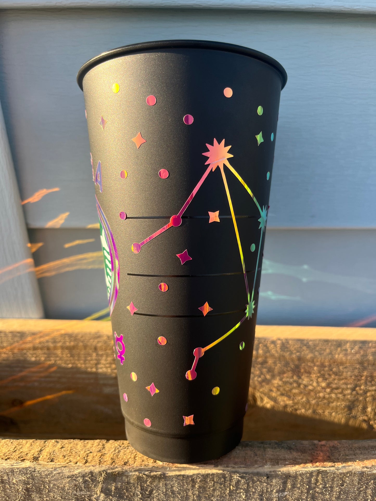 24oz Black Cold Cup LIBRA Zodiac Sign Design w/ Lid and Reusable Plastic Straw