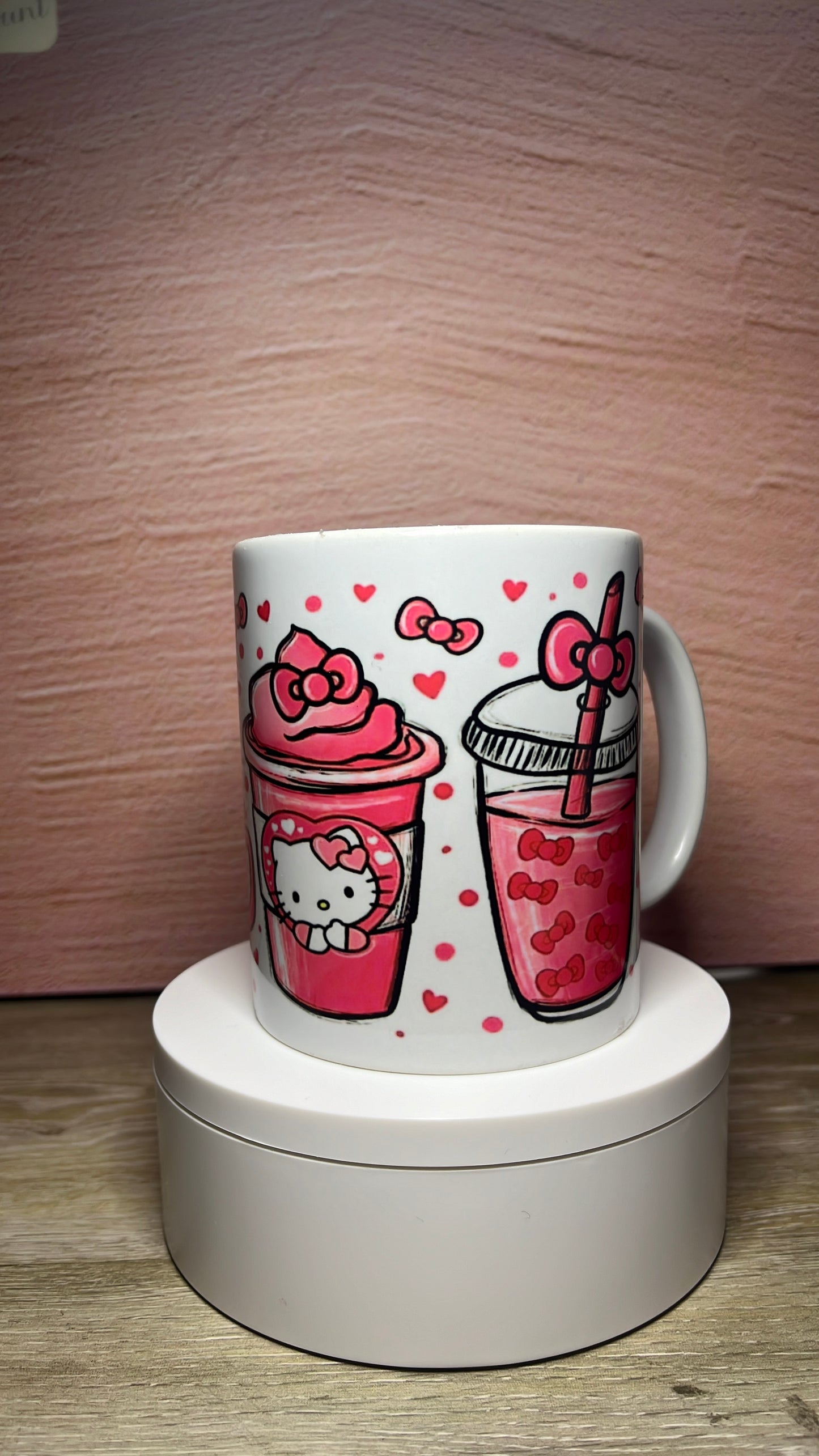 12oz Mug w/ Adorable Kitty Design Pink