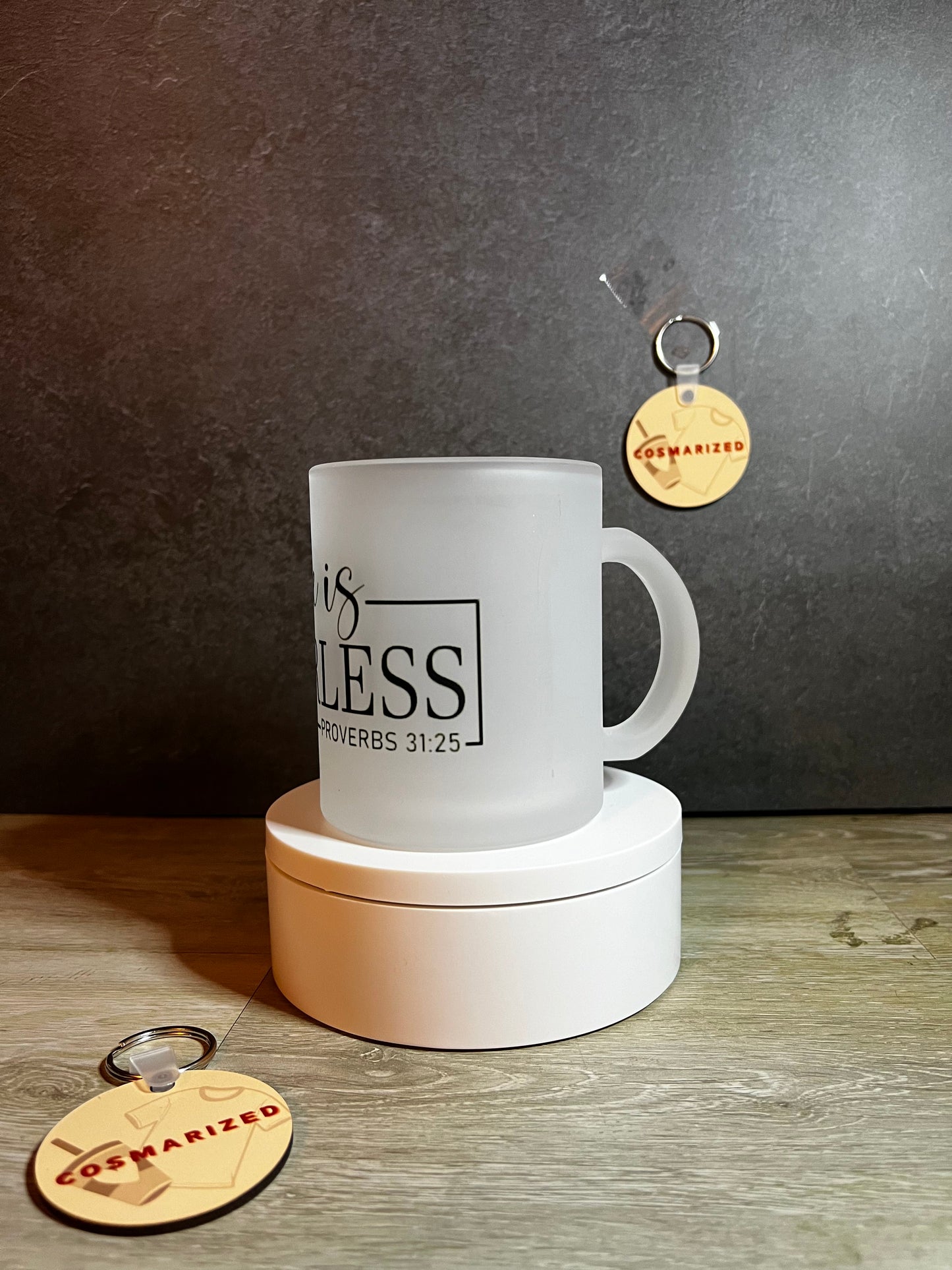 11oz Frosted Glass Mug “She is Fearless”